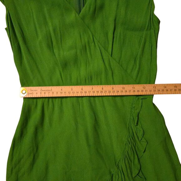 J. Crew Drapey Crepe Dress Size 2 Green Ruffled Viscose Faux Wrap Fairy Isle - Picture 10 of 12